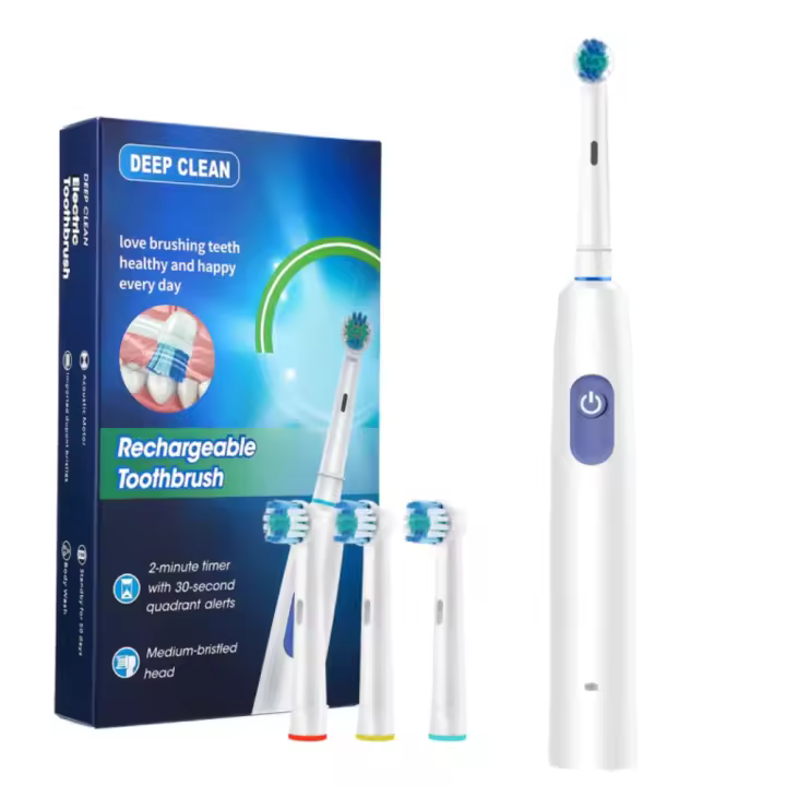 Cepillo De Dientes Eléctrico Recargable Para Adultos Con Cerdas Suaves Y Cabezas De Cepillo Rotatorias Inteligente Timer Limpieza Profunda Modos De Limpieza Placa Eliminación Blanqueamiento Masaje IP67 Impermeable - 1
