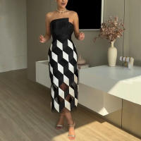 Vestido Midi Sin Mangas Para Mujer De Moda Con Cintura Ajustada Y Estampado Multicolor Vestido De Noche Para Fiesta Streetwear - details 5