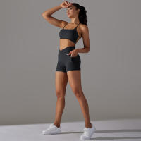 Shorts De Yoga Para Mujer Con Cintura Alta Y Bolsillos Diseño Cruzado Transpirables Y Secado Rápido Para Gimnasio Running Ejercicio - details 33