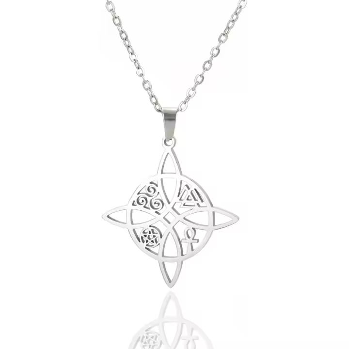Collar con nudo de bruja para mujeres y niñas, nudo celta irlandés, pentagrama de la trinidad, cruz Ankh, nudo de la trinidad, triquetra, collar vikingo, amuleto pagano, joyería wiccan, regalo - 1