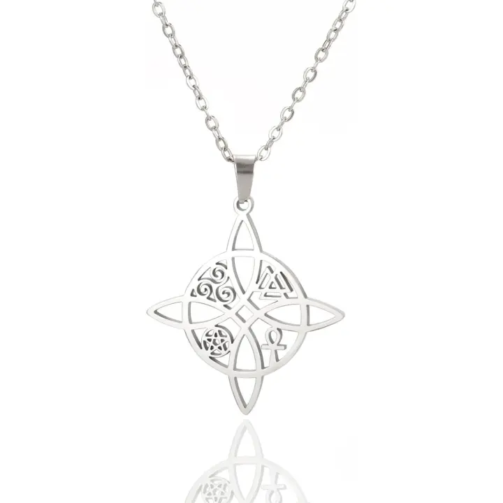 Collar con nudo de bruja para mujeres y niñas, nudo celta irlandés, pentagrama de la trinidad, cruz Ankh, nudo de la trinidad, triquetra, collar vikingo, amuleto pagano, joyería wiccan, regalo - 1