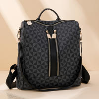 Mochila De Piel De PU Vintage Para Mujer Con Patrón De Diamantes Gran Capacidad Antirrobo Multiusos Para Salidas - details 3