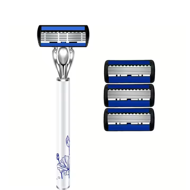 Cuchilla De Afeitar De Porcelana Azul Y Blanca Para Hombre 6 Capas Clásica Acero Inoxidable Reemplazable Adecuada Para El Rostro De Los Hombres - 1