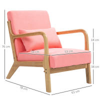 HOMCOM Butaca de Salón Butaca Nórdica Sillón de Salón con Reposabrazos Cojín y Marco de Madera de Caucho para Dormitorio Carga 120 kg 61x78x76 cm Rosa - details 2