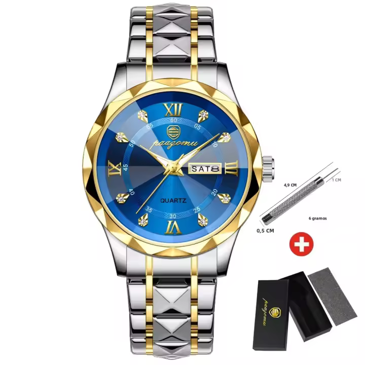 Reloj De Pulsera De Lujo Para Hombre PAAZOMU Marca Top Empaque Caja Reloj De Cuarzo Resistente Al Agua Con Luminiscencia Fecha Y Día De La Semana Material De Acero Inoxidable - 1