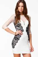 Vestido blanco y negro, patrón adelgazante, L/M. Vestido de encaje marca generica - details 3