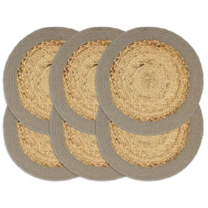 vidaXL Mantel individual redondo 6 uds yute algodón natural 38 cm en color Gris/Azul marino - 1