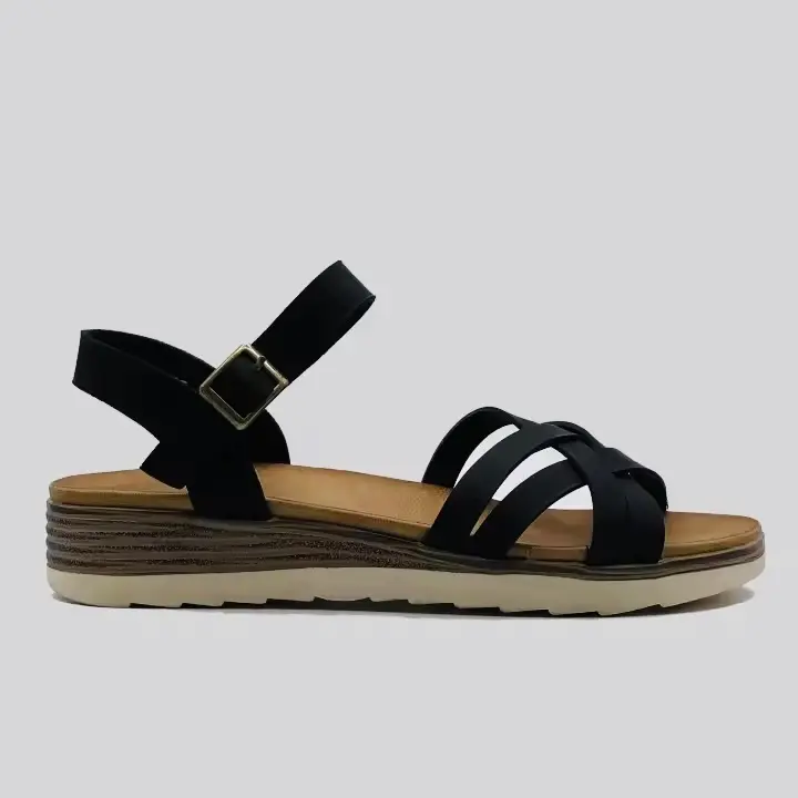 TEOVEL Sandalia Mujer Cuña Baja Tiras Cruzadas Ref H-190 - Plantilla Acolchada - - 1