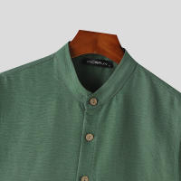 Camisa INCERUN Para Hombre De Color Sólido Cuello Erguido Sin Mangas Botones Estilo Casual Verano Moda Streetwear Tallas S-5XL - details 10