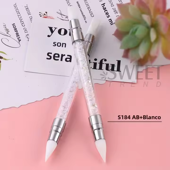 2pcs Doble Cabeza De Tinta De Silicona Para Arte De Uñas Pincel De Escultura De Flor Ajustable Con Pegamento Herramienta Profesional De Manicura - 1