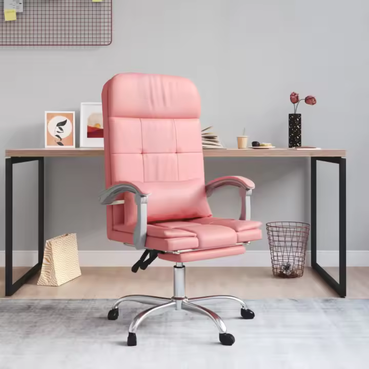vidaXL Silla de oficina reclinable masaje cuero sintético en color Blanco/Negro/Rosa | cómodas modernas ergonómicas para comedor cocina salón hogar - 1