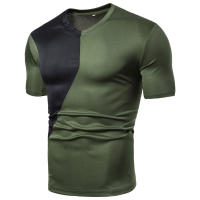 Camiseta Casual Para Hombre Con Bloque De Colores Manga Corta Estilo V-Neck Poliéster Cuatro Estaciones T-Shirt De Comercio Exterior - details 0