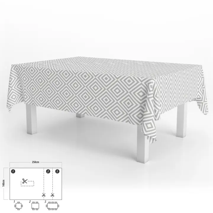 Mantel hule rectangular rombos grises impermeable antimanchas pvc 140x250 cm.  recortable uso interior y exterior - 1