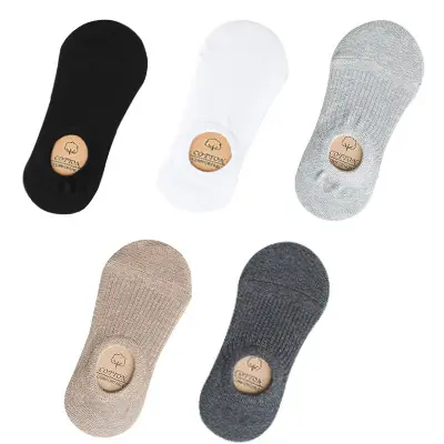 5 Pares De Calcetines Invisibles Para Mujer De Algodón Antideslizantes Verano Color Candy Bajo Cut Slipper Moda Delgados Calcetines De Tobillo - 1