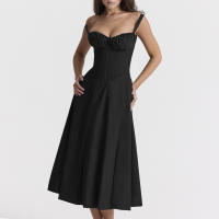 Vestido De Playa Para Mujer Con Estampado Floral Cuello Cuadrado Ajuste Frontal Y Abertura En Pierna Midi Polyester Sin Mangas Vestido De Noche - details 42