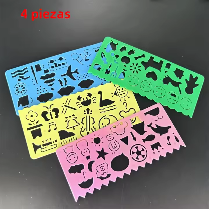 Juego De 4 Piezas De Regla Multifuncional Llenable Para Dibujar Y Diseñar Herramienta DIY Para Diario Plantilla De Escuela Suministros Para Estudiantes Niños - 1