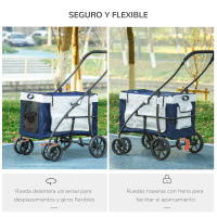 PawHut Carrito para Perros Cochecito para Perros Plegable con Vagón Desmontable 4 Puertas con Cremallera 2 Correas de Seguridad 2 Correa de Transporte y Cojín - details 5