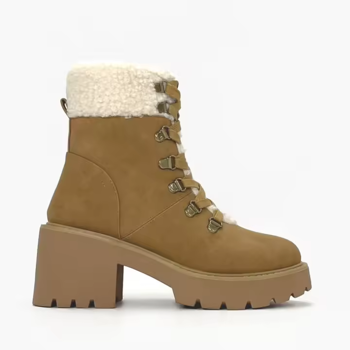 Botas de tacon con cordonera ajustable y plataforma - Bota de color camel para mujer - Botas mujer - Bota de tacon con plataforma y tacon - Suela de goma flexible y comoda. - 1