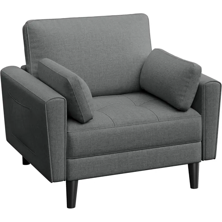 Sofá Individual Sofá Relax Sillon Lectura Tapizada de Tela para Sala de Estar Salon y Dormitorio 75 x 85.5 cm MAX Capacidad 136 KG Gris Oscuro - 1