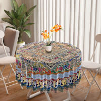 Mantel Redondo Peacock Mandala Impermeable De 63 Pulgadas Para Mesa Al Aire Libre Y Interior En Colores Morado Rojo Amarillo Y Azul Estilo Clásico Para Banquete Fiesta Y Wedding - details 8