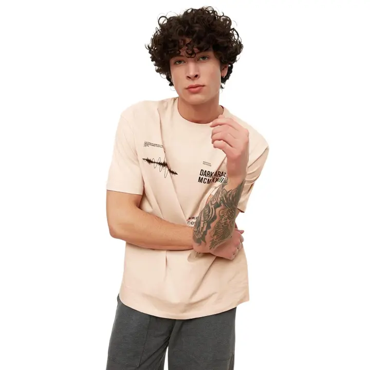 Trendyol Lilac Relaxed/Comfortable Cut Crew Neck Text Printed 100% Cotton T-Shirt Tmnss20Ts1097 - 1