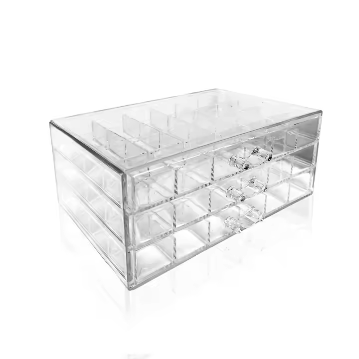 Caja de Almacenamiento de Joyas Transparente Acrilico, Estuche de Joyería, Almacenamiento de Plastico de Cuero, Pendientes, Collar, Anillo, Uñas Artísticas,  de Exhibición, Organizador de Joyas, Joyero Mujer con Gran Capacidad,  3 Capas con 72 Rejillas - 1