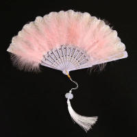 Abanico Plegable De Plumas Lolita Para Mujer Estilo Gótico Oscuro Decoración De Fiesta Y Boda Accesorio De Fotografía - details 2