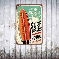 1pc Tabla De Surf Vintage Metal Tin Sign Alquiler De Ropa De Surf Para Hombres Y Mujeres Decoración De Pared Para Bares Restaurantes Cafés - details 1