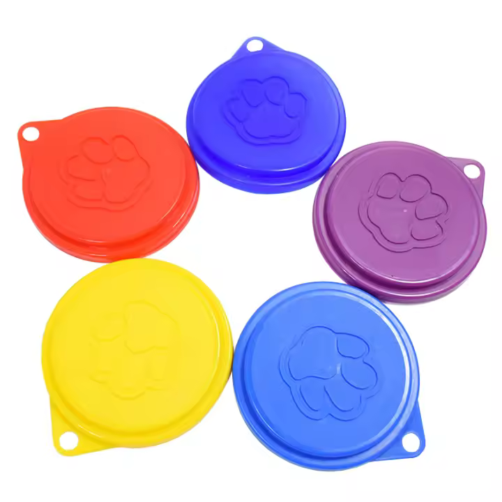 Cubiertas reutilizables para lata de perro y mascota, tapa de plástico con estampado, Color aleatorio, 2 piezas - 1