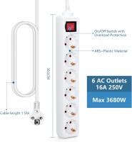 LIYSET Regleta alargador de 2/3/4/5/6 enchufes con cable de 1.5/3/5 metros e interruptor. Color Blanco - details 2