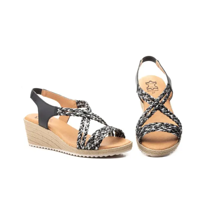 3326 Negro Plata - Blanco Plata - Platino Oro - Rosa Y Marron Hecho en España Sandalias Mujer Trenzado Cuña Numeración: 35-41 Marca: JAM  sandalia con cuña de poliuretano planta de gel muy comoda y elegante ideal para verano para todo tipo de vestimenta - 1