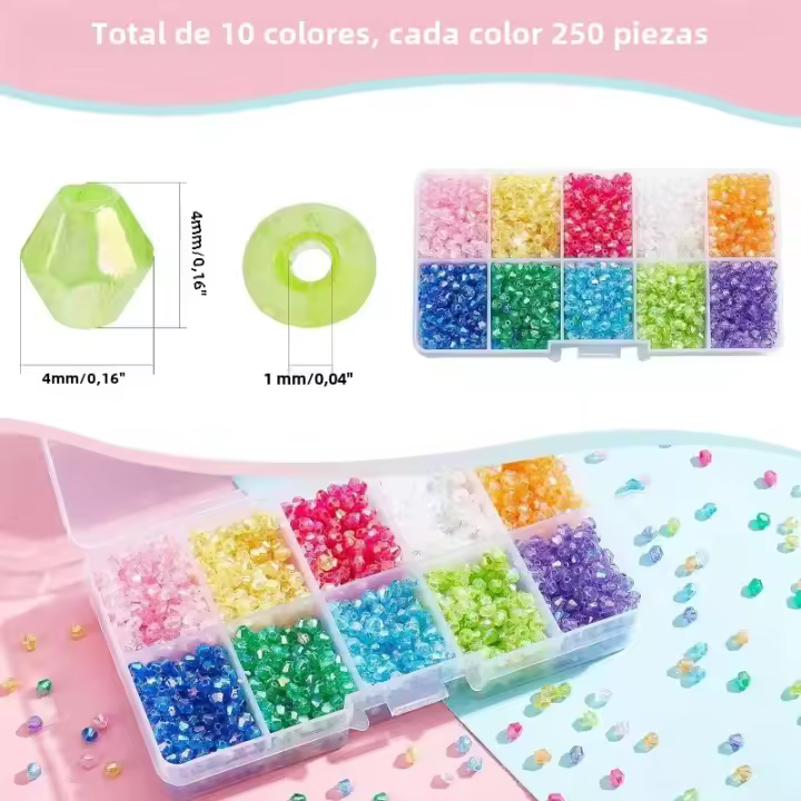 2500pcs De Cuentas De Acrílico Brillantes 4mm Multicolor Biconos De Cristal Para Manualidades Cuentas Sueltas De Artesanía - 1