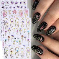 3pcs Etiquetas De Uñas Elegantes Con Líneas Metálicas Doradas Y Flores 3D Decoraciones Para Manicura DIY Tamaño Alrededor De 9.5x6.4cm - details 1