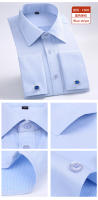 Camisa Larga De Cuello Alto Para Hombre Con Mangas Largas Y Faldones Franceses Para Primavera Otoño Negocios Sociales Banquetes Color Sólido Rayas Cómodo 6XL - details 7