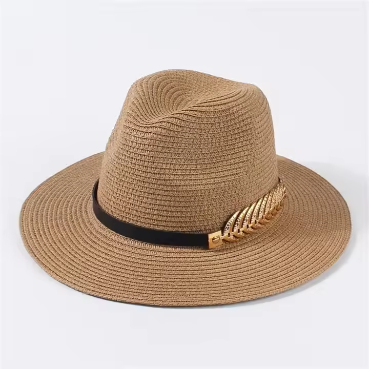 Sombrero De Playa De Paja Unisex, Borde Plano, Sombreros De Sol De Jazz, Monocromático, Clásico, Para Hombres Y Mujeres - 1