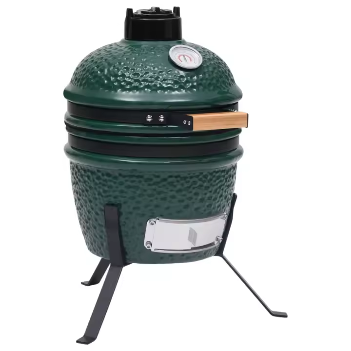 vidaXL Barbacoa 2 en 1 ahumadora Kamado de cerámica verde 56 cm - 1