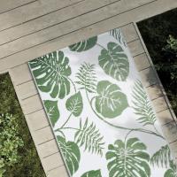Alfombra de Exterior PP 80x150 cm Jardín Patio Terraza Balcón Color Negro,  green leaf pattern,  Hoja y mas - details 1