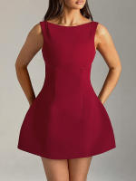 Vestido Mini Elegante A-line Para Mujer Sin Mangas Abierta Espalda Descubierta Color Sólido Vestido De Fiesta Vestidos - details 3