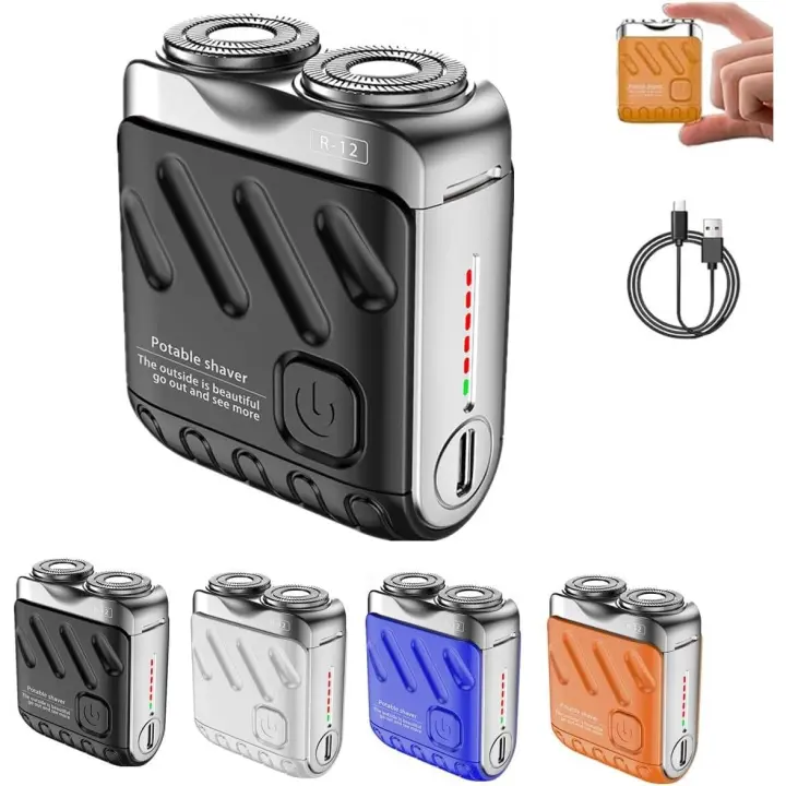 Mini afeitadora eléctrica portátil para hombre, diseño de equipaje, cortador magnético de doble anillo, afeitadora de bolsillo impermeable, afeitadora R-12 en seco y húmedo, afeitadora de viaje portátil recargable para viajes, oficina, viajes de nego - 1