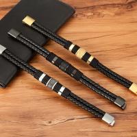Pulsera De Cuero Genuino Con Diseño Clásico De Acero Inoxidable Para Hombres Estilo Especial Enredado De Cuero Y Acero Inoxidable Doble Capa 21cm - details 0