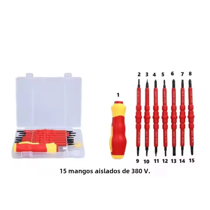 Kit De Herramientas Para Eléctricos 15pcs 1000V Con Destornilladores Aislados Y Bits Magnéticos De Fijación Phillips Pozidriv Torx - 1