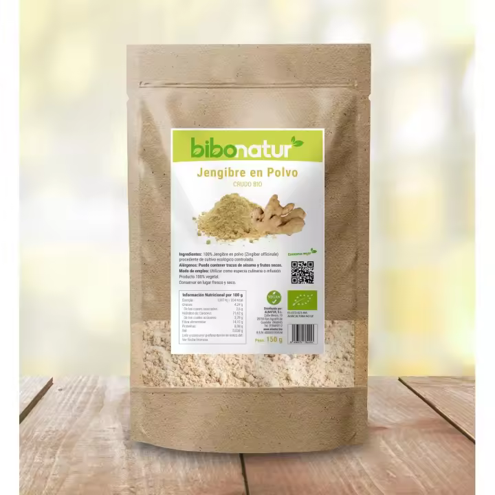 BIBONATUR - Jengibre en Polvo Crudo Bio 150 g, para Utilizar como Especia o Infusión, de Cultivo Ecológico, Facilita la Digestión, Mejora el Flujo Sanguineo y Previene Enfermedades Cardiovasculares - 1