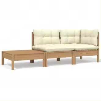 VIDAXL 806673 sofá y mesa de jardín de madera maciza de pino y cojines con acabado en color marrón miel y crema vida xl - 1