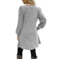 Vestido Casual Para Mujer De Color Sólido Con Botones Manga Larga Cuello Redondo A-Line Largo Hasta La Rodilla Fashion - details 31