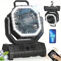 Ventilador portátil recargable por USB con luz LED, diseño hexagonal, material ABS, perfecto para acampar, pescar y aventuras al aire libre. - details 2
