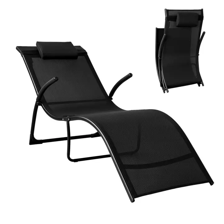 SoBuy OGS45-SCH Tumbona Plegable con Almohada,Malla Transpirable Teslin,Negro, ES - 1