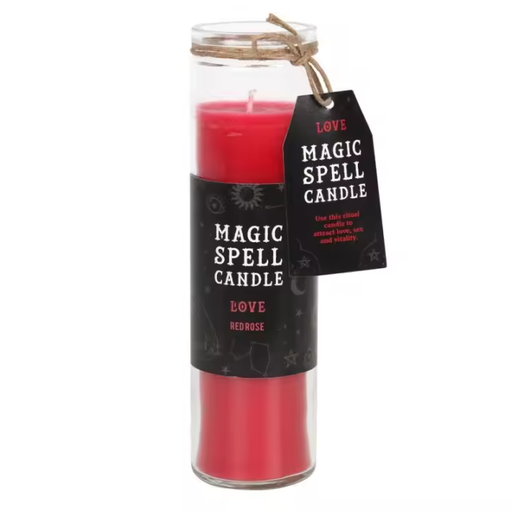 VELAS TUBO MÁGICA - MAGIC SPELL TUBE CANDLE - LOVE - AMOR- VELA TUBO CRISTAL ROJA ROSAS 21CM - SPIRIT OF EQUINOX - 1