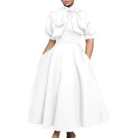 Vestido Elegante De Fiesta Para Mujer 2024 Con Cuello Con Lazo Manga Corta Cintura Alta A-Line Plisado Hasta El Tobillo Vestido De Cumpleaños - details 50