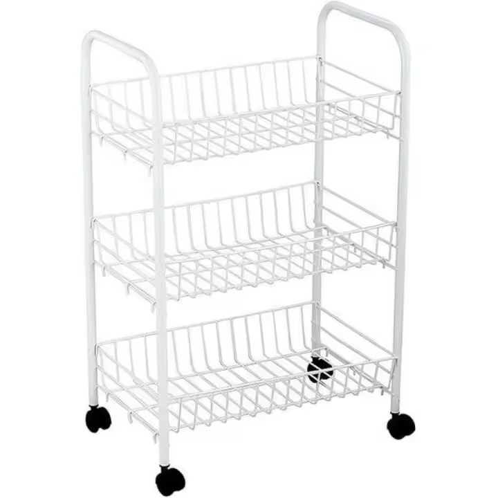 Carro verdulero de Cocina con 3 Niveles con Ruedas, Color Blanco Color Metal，Carrito Auxiliar con Ruedas y Bandejas de Malla Metálica para Cocina Baño Salón，Carrito Verdulero Blanco - 1