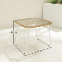 Outsunny Mesa de Jardín de Ratán Sintético Mesa para Exterior con Encimera de Vidrio Templado y Patas Ajustables Mesita Auxiliar para Patio Terraza Balcón Natural y Blanca - details 2